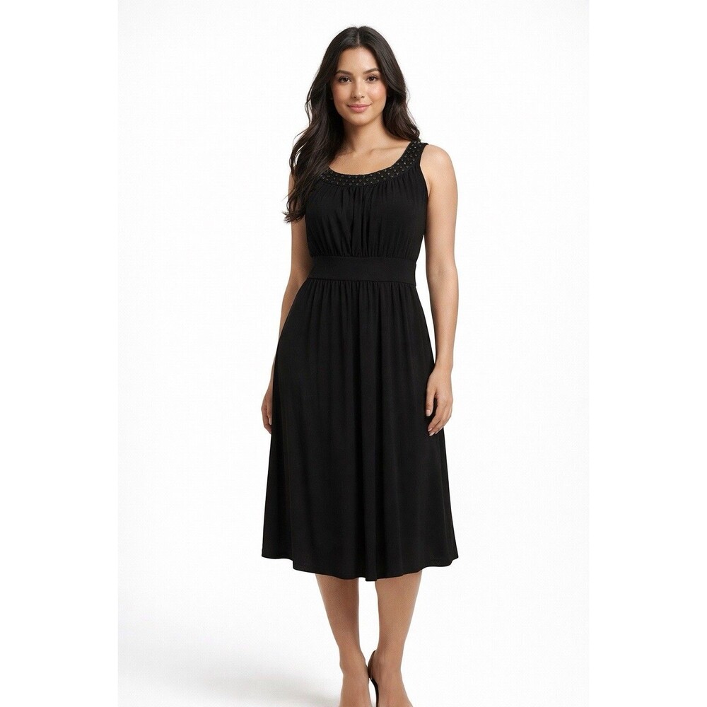 HAANI Black Beaded Neckline Midi Dress Size L CUC Party